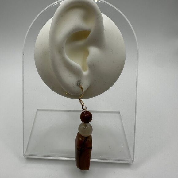 Almost 2.5" polished agate stone dangle earrings with stamped 925 hooks! - Picture 6 of 11